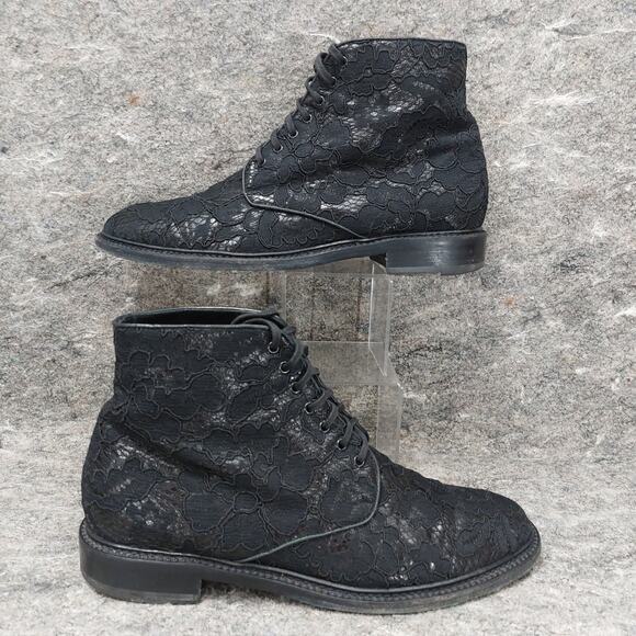 Saint Laurent Lolita Boot Women's Black Lace Leather Size EU 40 US 9 416360 Goth - Picture 1 of 10